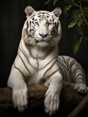 White bengal tiger looking at the camera