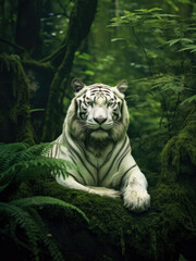 Fototapeta premium White bengal tiger looking at the camera