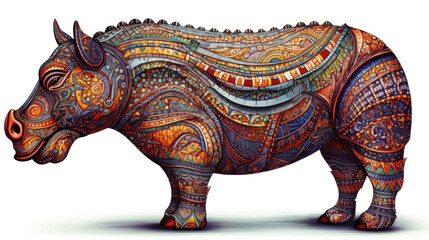 Fototapeta premium Celtic-style Sumatran rhinoceros created with generative AI technology