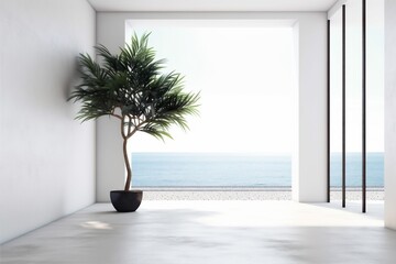 house floor hotel plant indoor design empty window wall interior home. Generative AI.