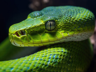 Obraz premium Green viper snake close up view