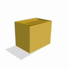 Fototapeta premium Vector graphic illustration of a yellow cardboard box on a white background showing its shadow and dimensions.