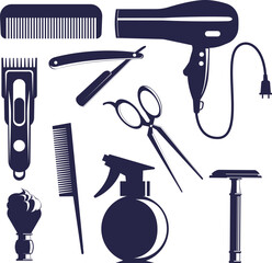 Hairdresser's tools. Set of vector objects.