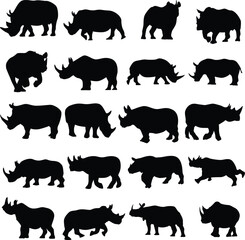Set of rhino silhouettes  Animal icon silhouette