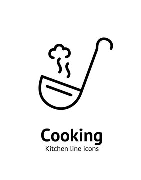Naklejka Cooking Soup Ladle Sign Thin Line Icon Emblem Concept Isolated on a White Background. Vector illustration