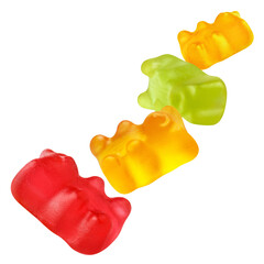 Flying delicious gummy jelly bears, cut out