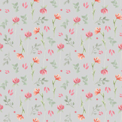 Floral meadow, watercolor seamless pattern with abstract wildflowers, summer colorful illustration on ivory background in provence style.