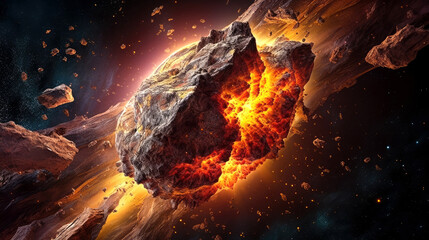 An asteroid colliding with a planet. Generative AI