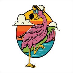 Illustration of Flamingo Enjoying Summer Vibes at the Beach