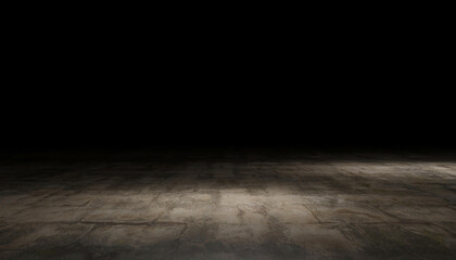 Cement floor with light in the dark background.	

