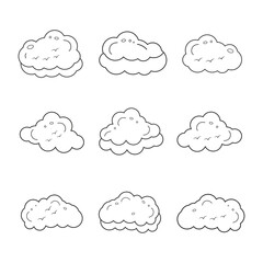 Obraz premium weather icon, clouds vector bundle, Sky Clouds Clipart, black and White clouds eps, Cartoon Clouds bundle, line Art Candy clouds graphics vector, outline rain clouds vector silhouette