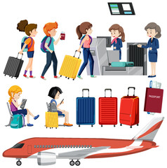 Airport element and people vector set