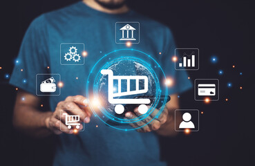 Fototapeta premium Shopping online on eCommerce shop website and using digital banking payment