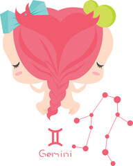 Gemini cute funny chibi style horoscope zodiac astrology graphic set vector design