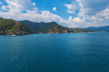 Coast of the famous village of Portofino, with the bay of Paraggi and Santa Margherita Ligure...