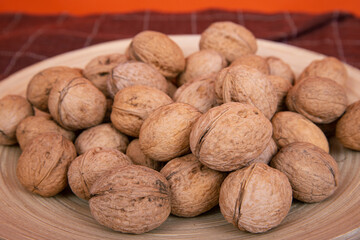 Walnuts are on the table. Wholesome food and healthy lifestyle.