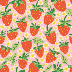 Strawberries vector seamless pattern