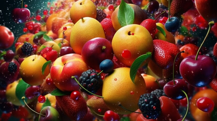 Obraz na płótnie Canvas Fruits colorful background, beautiful, highly detailed, creative AI wallpaper, created by generative AI.