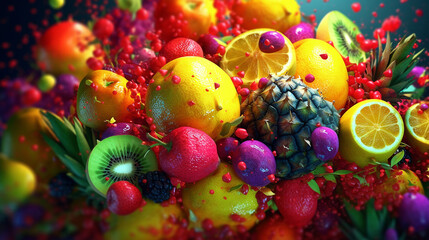 Obraz na płótnie Canvas Fruits colorful background, beautiful, highly detailed, creative AI wallpaper, created by generative AI.