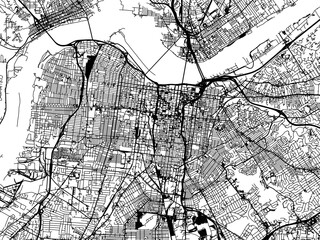 Vector road map of the city of  Louisville Center Kentucky in the United States of America on a white background.