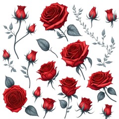 An illustration clip art of a watercolor rose with assorted designs