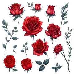 An illustration clip art of a watercolor rose with assorted designs