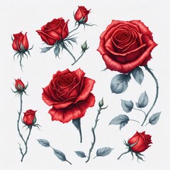 An illustration clip art of a watercolor rose with assorted designs