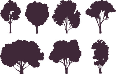 Tree silhouettes set, vector illustration collection