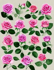 An illustration clip art of a watercolor rose with assorted designs