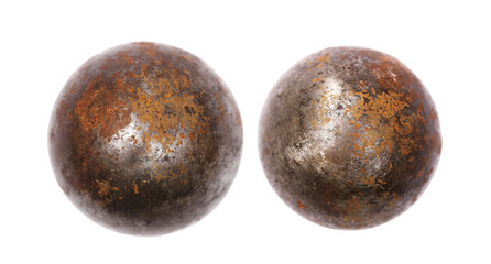 Set old rusty iron metal ball isolated on white, clipping path  
