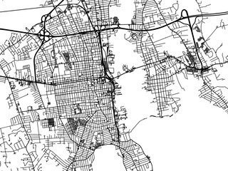 Vector road map of the city of  New Bedford Massachusetts in the United States of America on a white background.