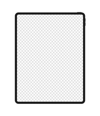 Tablet mockup with transparent screen isolated on a white background. Vector stock illustration.