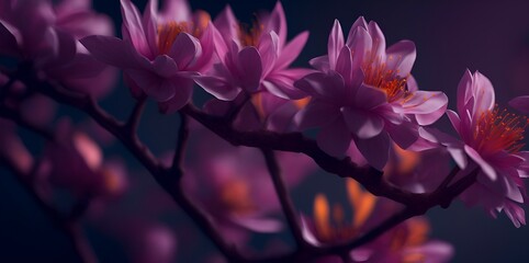 Obraz na płótnie Canvas A hyper realistic colorful sakura flowers. AI generated illustration