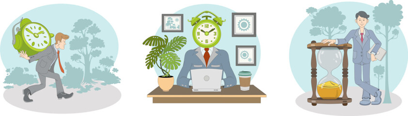 Time management, working hours concept. Businessman doing job on time