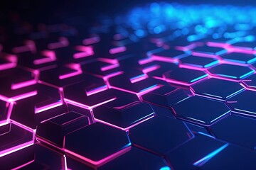 abstract futuristic background with pink blue glowing neon moving high speed wave lines honeycomb and bokeh lights. Data transfer concept Fantastic wallpaper, Ai Generative - obrazy, fototapety, plakaty