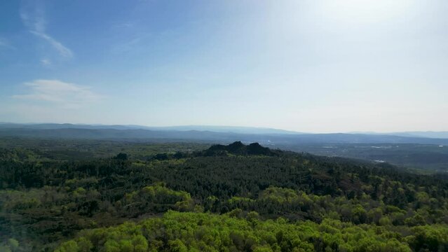 Flying Towards San Pedros De Rocas Monastery through a Spanish Forest 