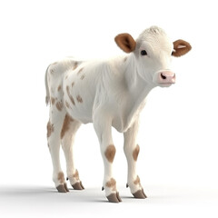 Cute tiny cow isolated on white background. Photorealistic generative art.