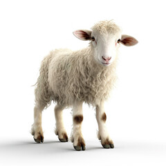 Cute tiny sheep isolated on white background. Photorealistic generative art.