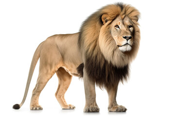 Obraz na płótnie Canvas Lion - animal king isolated on white background. Photorealistic generative art.
