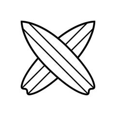 Logo club de surf. Silueta de tablas de surf cruzadas lineales