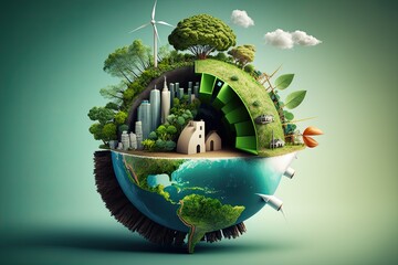 Green energy planet world. Digital illustration