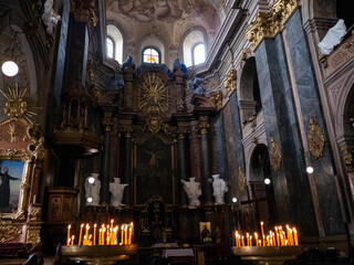 sacred interior of St. Peter and St. Paul Church in lviv old city - obrazy, fototapety, plakaty