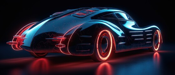 Obraz na płótnie Canvas futuristic retro sport car driving speedily with light reflections in the dark