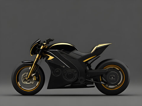 Futuristic concept motorbike in showroom background.
