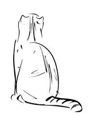 Walking cat portrait drawn in ink, vector illustration, quick sketch, line art