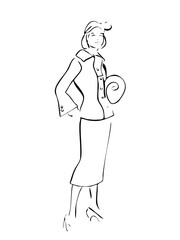 Fashion woman abstract portrait, line art, quick sketch, vector fashion illustration