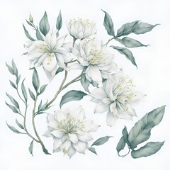 Illustration of jasmine flowers in assorted watercolors as a collage. AI Generated illustrations