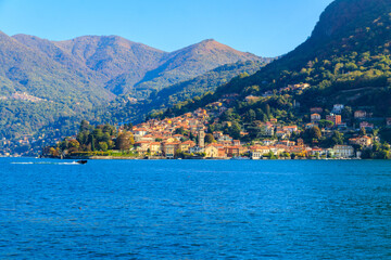 Fototapeta na wymiar Panoramic view of Torno town on Lake Como in Italy
