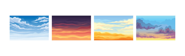 Sky Scene with Clouds Drifting Across It and Staying Still Vector Set