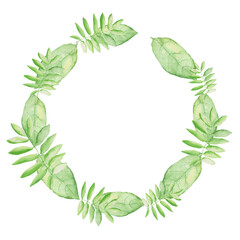 Watercolor frame - illustration with  leaves elements, for wedding stationery, congratulations, wallpapers and more on white background.